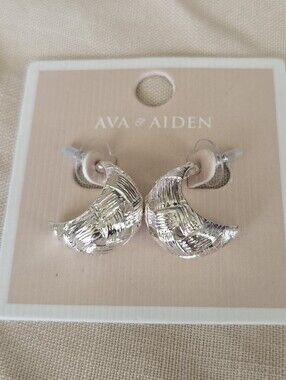 Ava & Aiden Silver Crescent Weave Stud Earrings